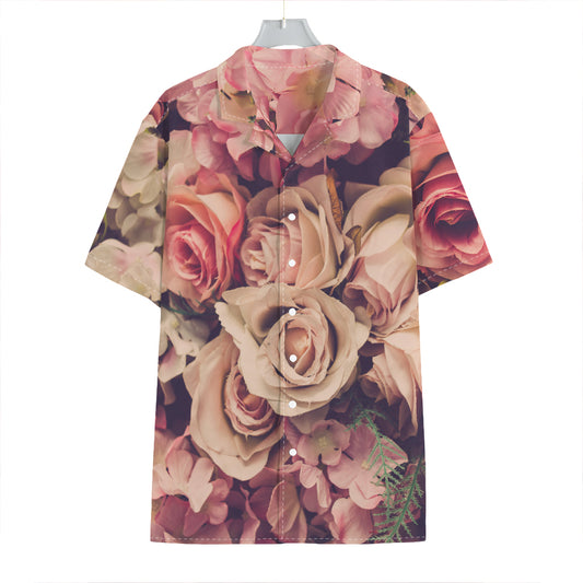 Retro Pink Roses Floral Print Hawaiian Shirt