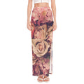 Retro Pink Roses Floral Print High Slit Maxi Skirt