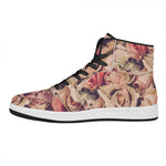 Retro Pink Roses Floral Print High Top Leather Sneakers