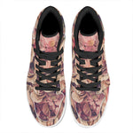 Retro Pink Roses Floral Print High Top Leather Sneakers