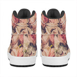 Retro Pink Roses Floral Print High Top Leather Sneakers