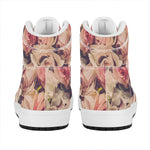 Retro Pink Roses Floral Print High Top Leather Sneakers