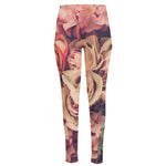 Retro Pink Roses Floral Print High-Waisted Pocket Leggings
