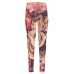 Retro Pink Roses Floral Print High-Waisted Pocket Leggings