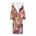 Retro Pink Roses Floral Print Hooded Bathrobe