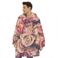 Retro Pink Roses Floral Print Hoodie Blanket
