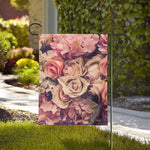 Retro Pink Roses Floral Print House Flag