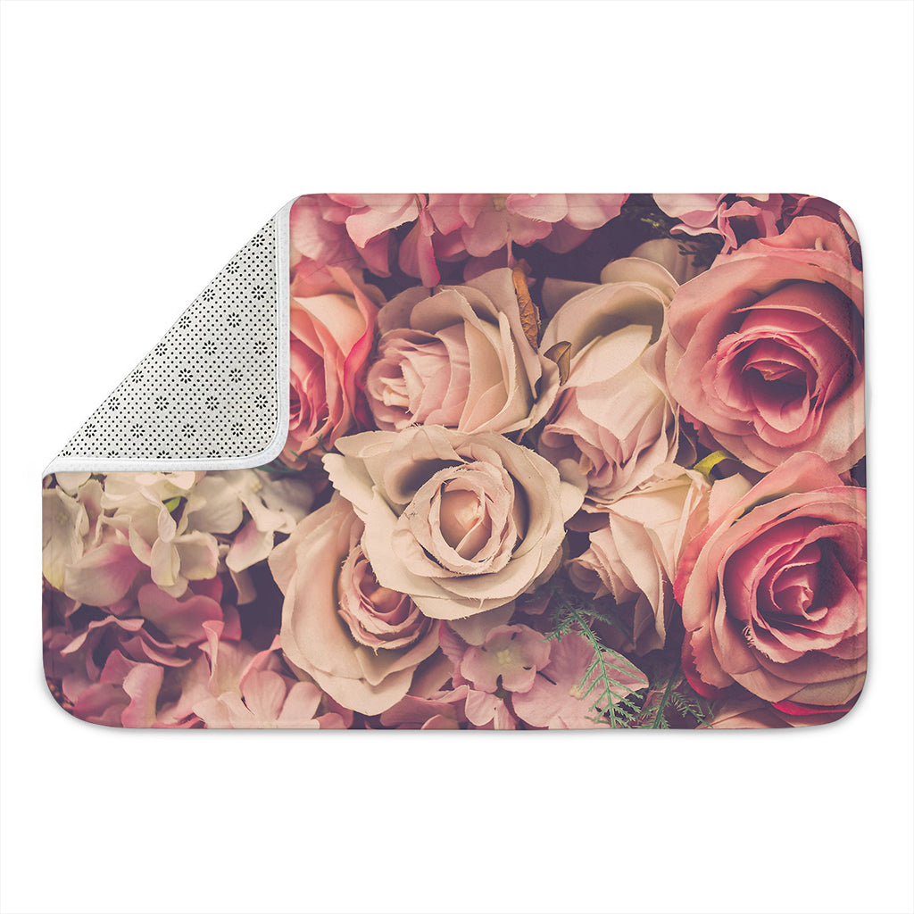 Retro Pink Roses Floral Print Indoor Door Mat