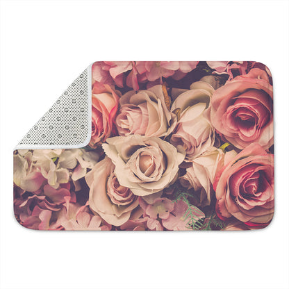 Retro Pink Roses Floral Print Indoor Door Mat