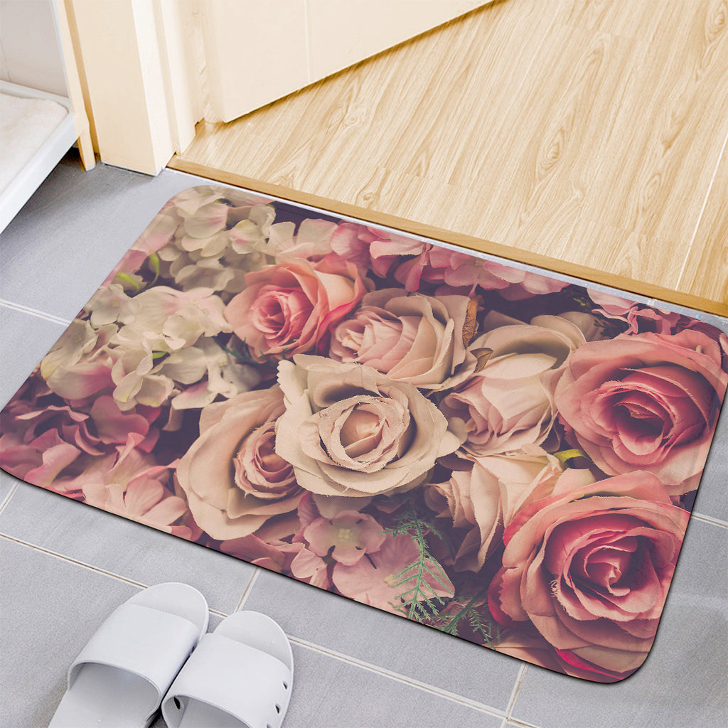 Retro Pink Roses Floral Print Indoor Door Mat