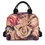 Retro Pink Roses Floral Print Insulated Lunch Bag