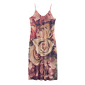 Retro Pink Roses Floral Print Jersey Midi Cami Dress