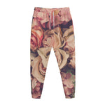 Retro Pink Roses Floral Print Jogger Pants