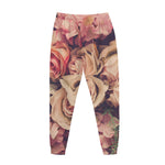 Retro Pink Roses Floral Print Jogger Pants