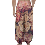 Retro Pink Roses Floral Print Lantern Pants