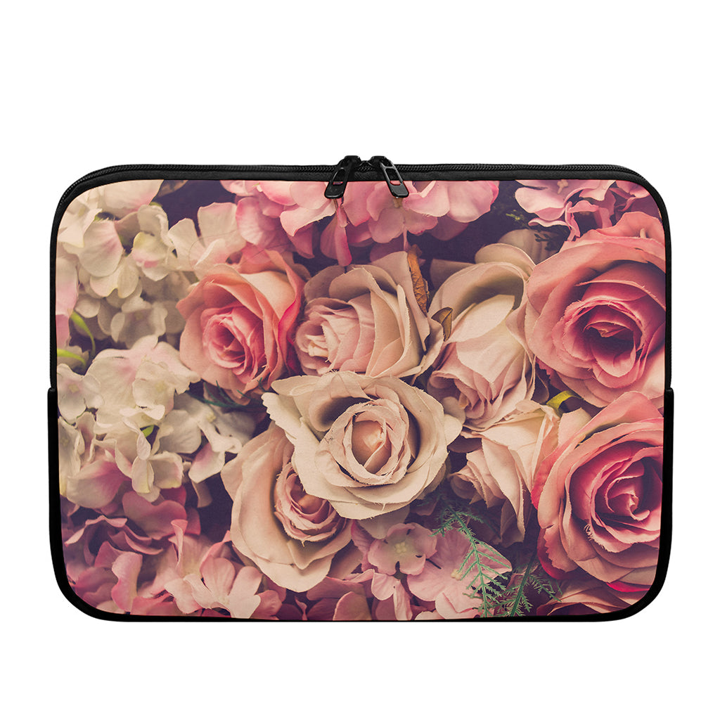 Retro Pink Roses Floral Print Laptop Sleeve