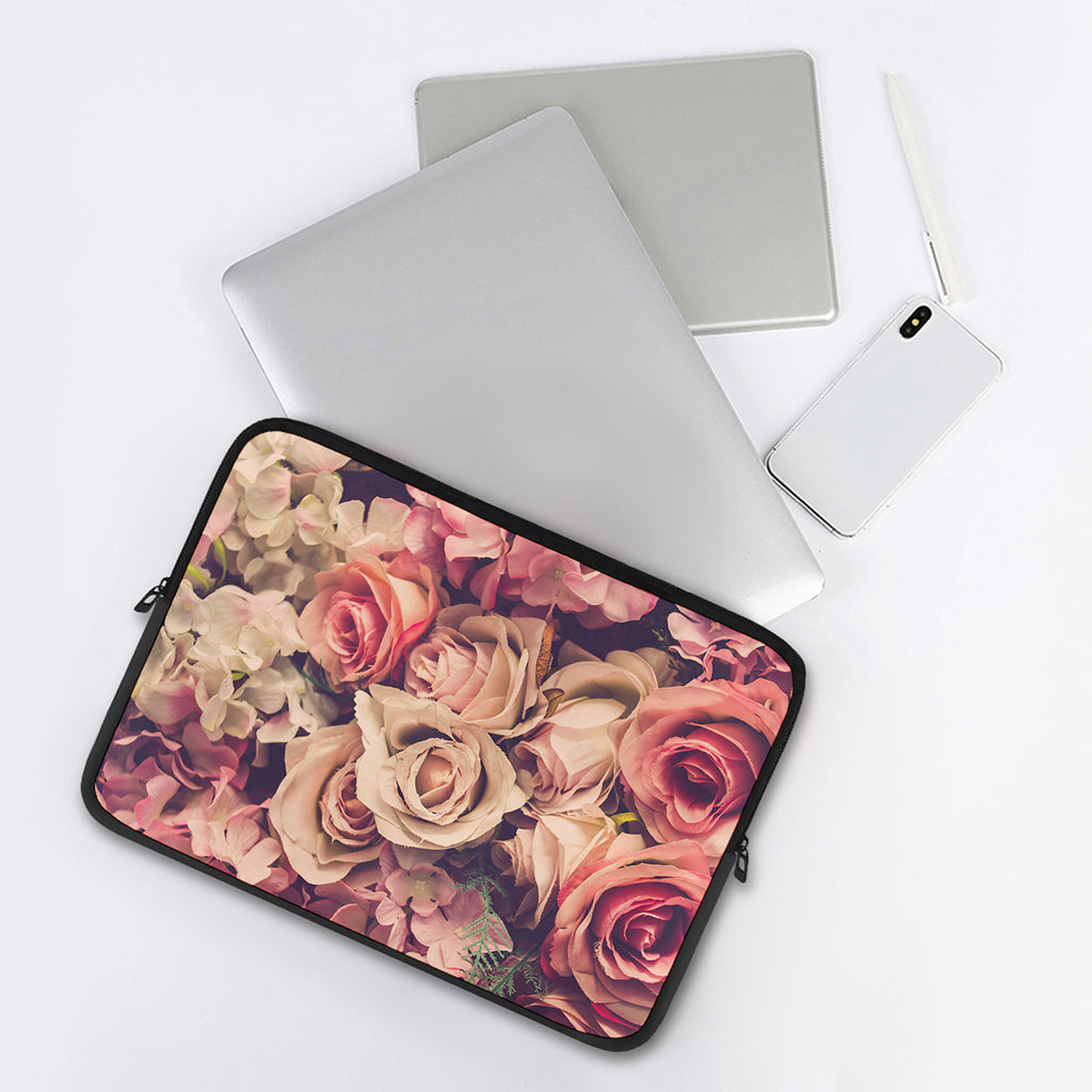 Retro Pink Roses Floral Print Laptop Sleeve