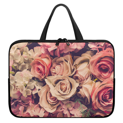 Retro Pink Roses Floral Print Laptop Sleeve With Handle
