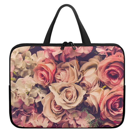 Retro Pink Roses Floral Print Laptop Sleeve With Handle