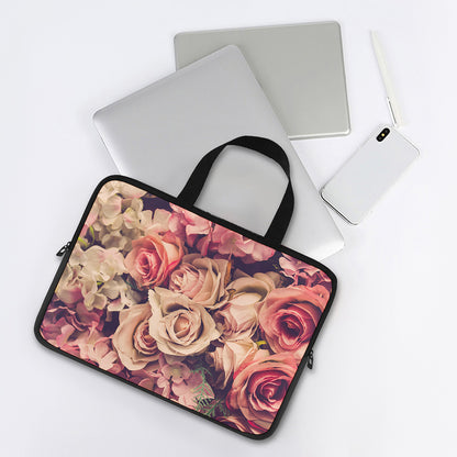 Retro Pink Roses Floral Print Laptop Sleeve With Handle
