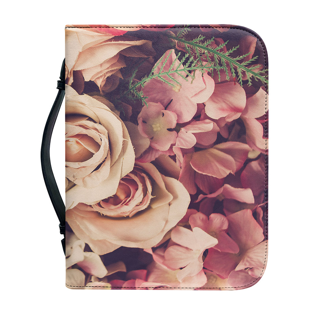 Retro Pink Roses Floral Print Leather Bible Cover