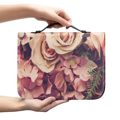 Retro Pink Roses Floral Print Leather Bible Cover