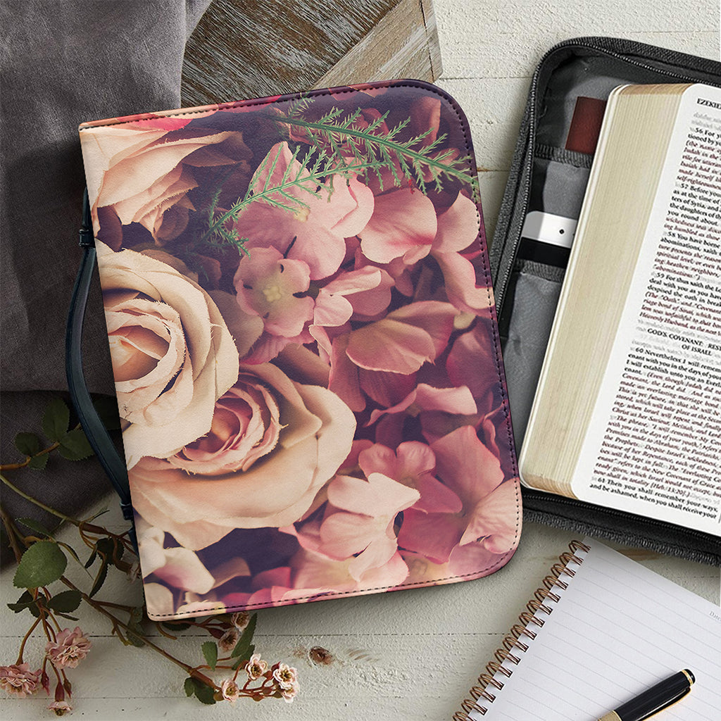 Retro Pink Roses Floral Print Leather Bible Cover