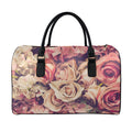Retro Pink Roses Floral Print Leather Duffel Bag