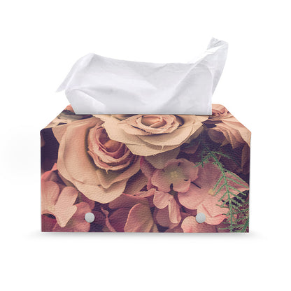 Retro Pink Roses Floral Print Leather Tissue Box Cover