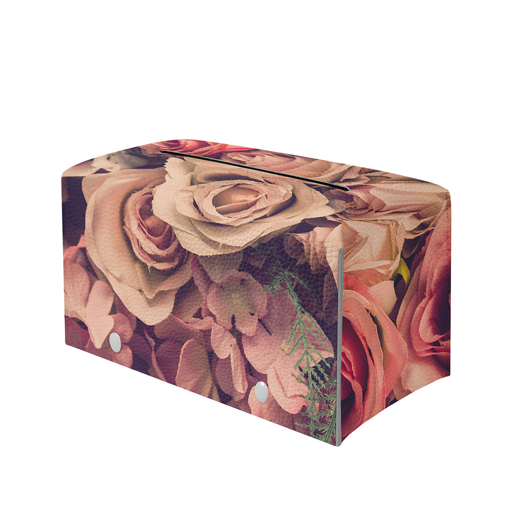 Retro Pink Roses Floral Print Leather Tissue Box Cover