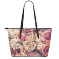 Retro Pink Roses Floral Print Leather Tote Bag With Zipper
