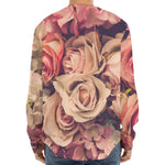 Retro Pink Roses Floral Print Long Sleeve Baseball Jersey