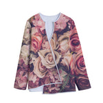 Retro Pink Roses Floral Print Long Sleeve Short Coat