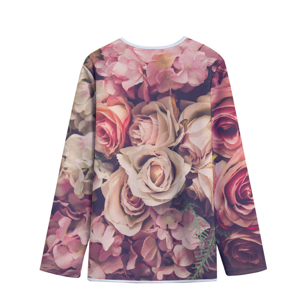 Retro Pink Roses Floral Print Long Sleeve Short Coat