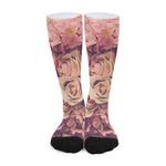 Retro Pink Roses Floral Print Long Socks