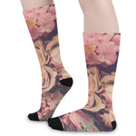 Retro Pink Roses Floral Print Long Socks