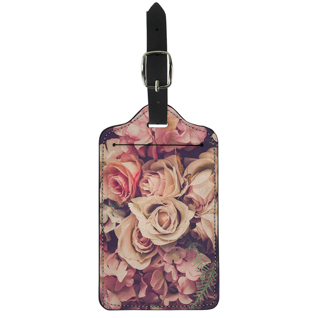 Retro Pink Roses Floral Print Luggage Tag