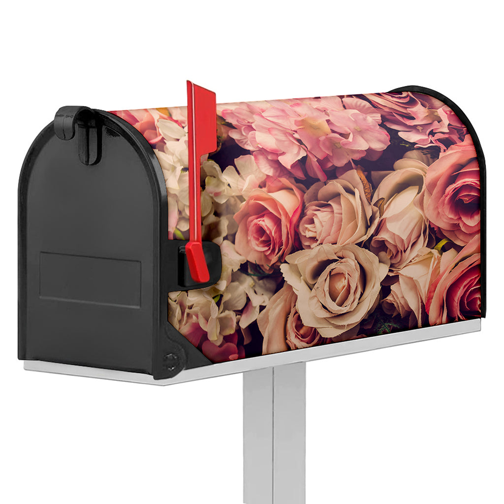Retro Pink Roses Floral Print Mailbox Cover