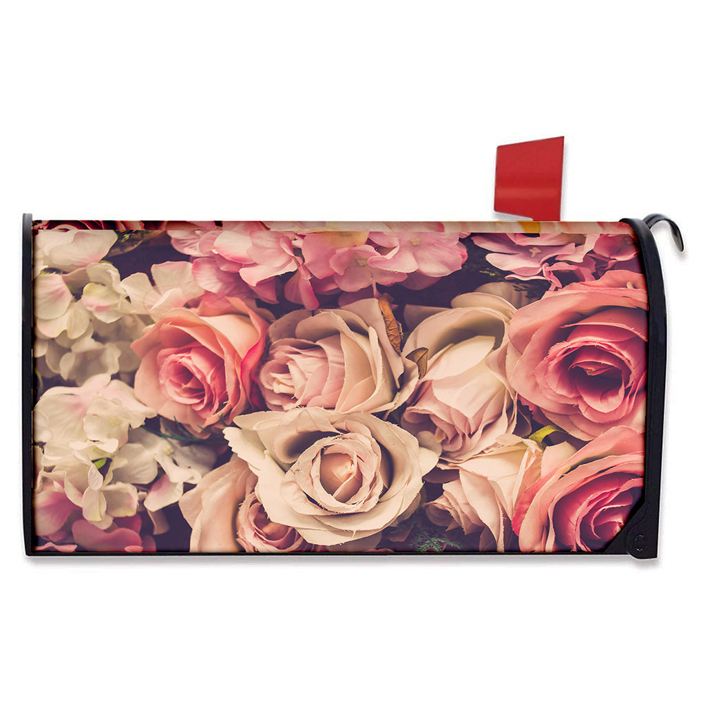 Retro Pink Roses Floral Print Mailbox Cover