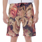 Retro Pink Roses Floral Print Men's Beach Shorts