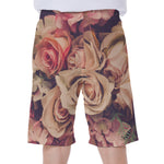 Retro Pink Roses Floral Print Men's Beach Shorts