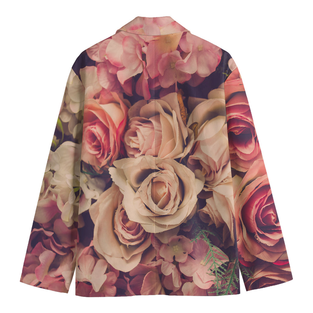 Retro Pink Roses Floral Print Men's Blazer