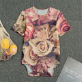 Retro Pink Roses Floral Print Men's Bodysuit