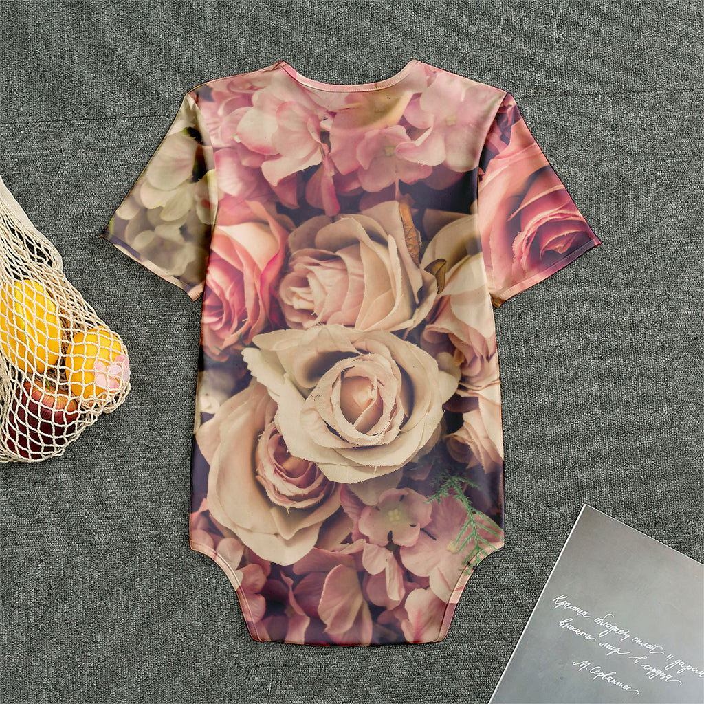 Retro Pink Roses Floral Print Men's Bodysuit