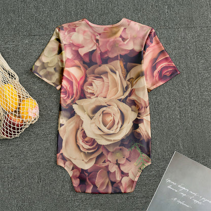 Retro Pink Roses Floral Print Men's Bodysuit