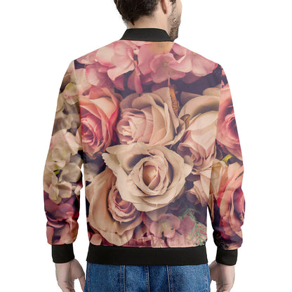 Retro Pink Roses Floral Print Men's Bomber Jacket