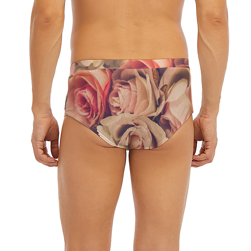 Retro Pink Roses Floral Print Men's Briefs