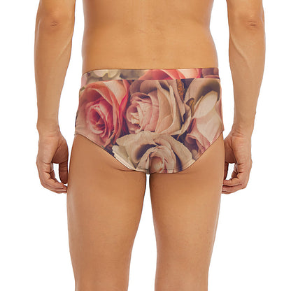 Retro Pink Roses Floral Print Men's Briefs