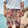 Retro Pink Roses Floral Print Men's Cargo Shorts