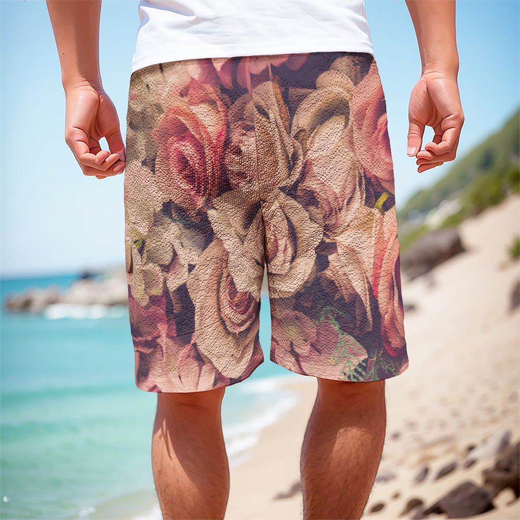 Retro Pink Roses Floral Print Men's Cargo Shorts